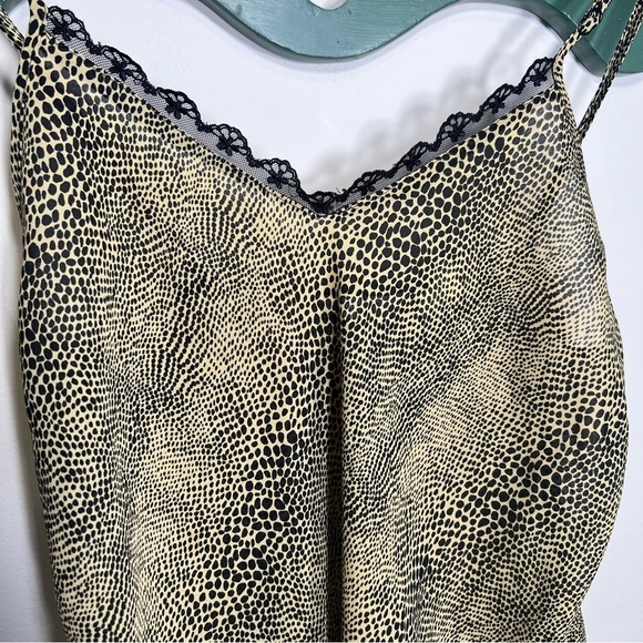 Vintage 90s leopard print slip Dress w/ floral lace trim & side slit size medium - Picture 10 of 13